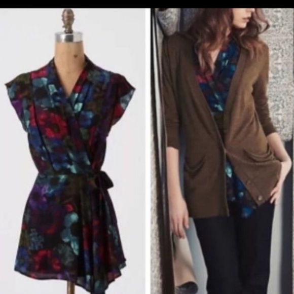 Anthropologie Tops - ANTHRO | FEI |  Silk Watercolor Wrap Floral Top